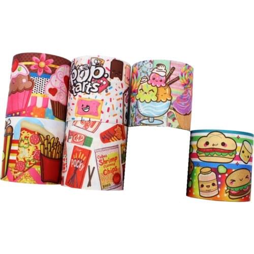 3" 5yards Fun snacks printing Grosgrain Ribbons DIY Handmade Child Bow Wedding Decoration Gift Wrap Material L-20522-420