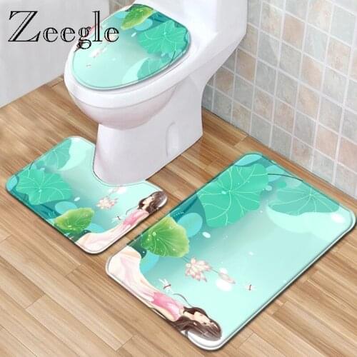 Zeegle Bathroom Carpet 3pcs Bathroom Mat Set Toilet Seat Cover Set Toilet Pedestal Rug Anti-slip Bathroom Doormat Shower Mat