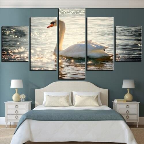5 piezas cisne blanco en el lago pintura carteles de aves imágenes de animales para el hogar Decoración habitación para paisajis