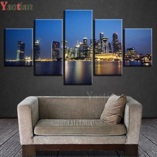 Diy diamond Painting 5 Panel City Building Landscape full square/round drill diamond embroidery mosaic multi-panel home decor