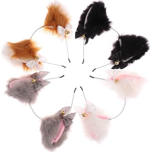 15 Colors Cat Ear Bow Tie Bell Headband Beautiful Masquerade Halloween Cat Ears Cosplay Party Costume Headwear Hair Accessories