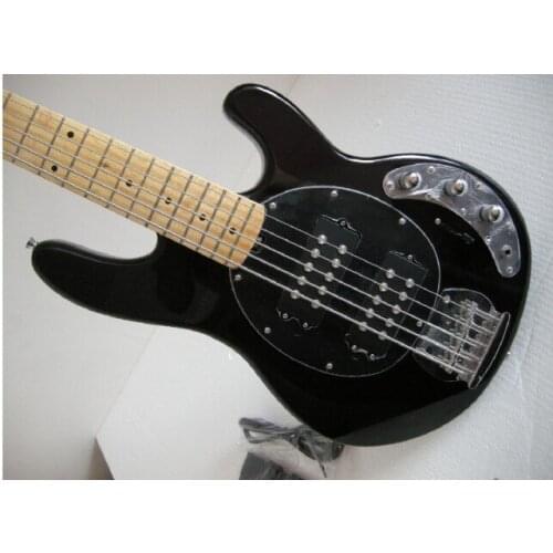 Free Shipping Factory Custom black 5 string Maple fingerboard music man Active pickups Electric Bass Guitar 7YUED
