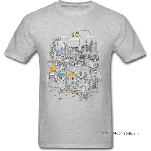 Camisa Men T Shirt Ode To The City Grey T-shirt 2018 New Tshirt Cartoon Print Students Tops Novelty Designer Tees Cotton Clothes