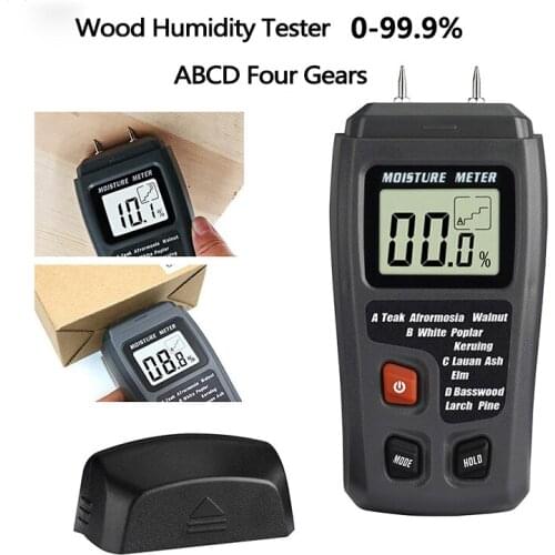 MT10 Digital Wood Humidity Tester 0-99.9% Wood Moisture Meter Two Pins Hygrometer Timber Damp Detector with Large LCD Display