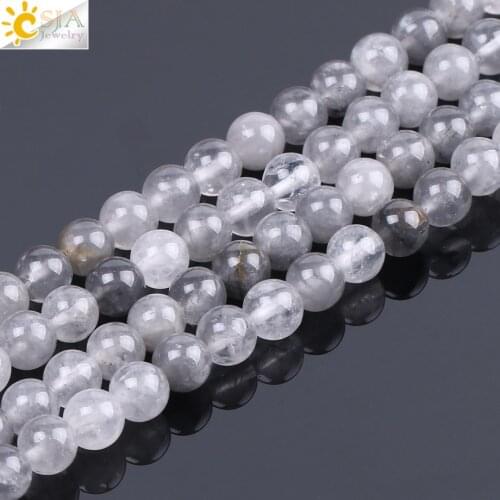 CSJA 4 6 8 10 MM Natural Gem Stone Unique Rock Crystal Quartz Beads Mala Bead for Women Men Manual Jewelry Making Findings F240