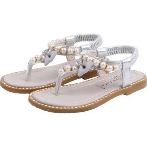 Kids Beach Shoes Summer New Girls Beading Sandals Childrens Baby Bow Princess Sandals and Slippers Flip-flops 2021 Shoes