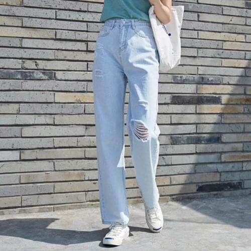 Woman Jeans High Waist Ripped Jeans 2020 Denim Straight Clothes Black Wide Leg Denim trousers Streetwear Fashion Vintage Pants