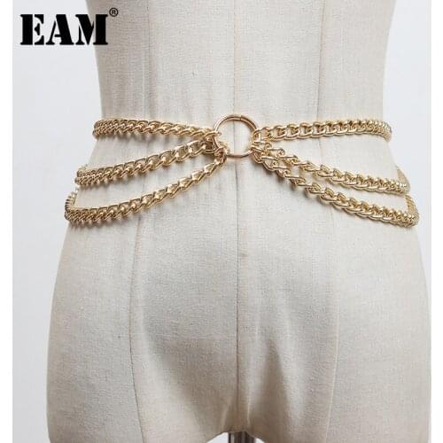 [EAM] Metal Chain Split Joint Long Irregular Belt Personality Women New Fashion Tide All-match Spring Autumn 2021 1DB563