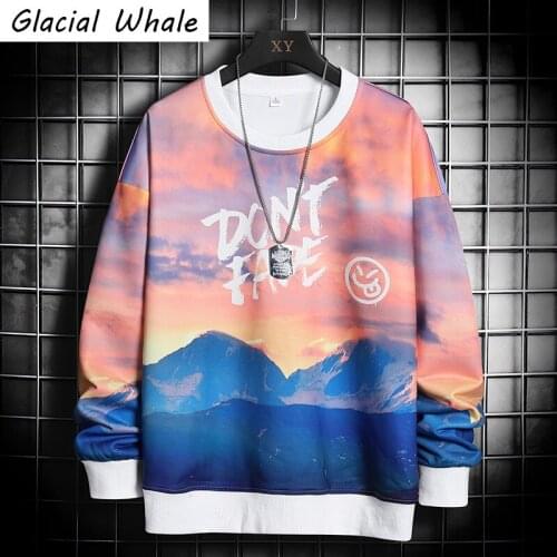 GlacialWhale Tie Dye Printed Crewneck Sweatshirt Men Hip Hop Japanese Streetwear Harajuku Hoodie Men Sweatshirts Male Hoodies