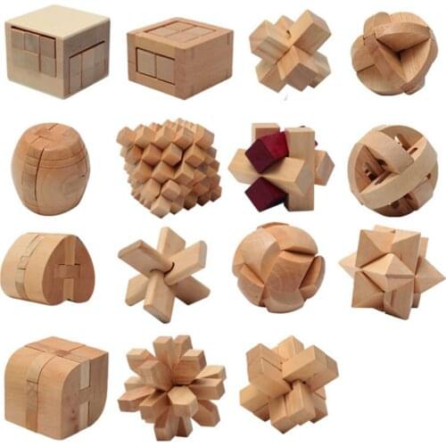 IQ Brain Teaser Kong Ming Lock Lu Ban Lock 3D Wooden Interlocking Burr Puzzles Game Toy For Adults Kids