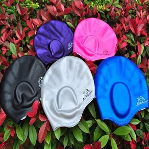 Adults Earprotective Swimming Caps Men Women Long Hair Waterproof Swim Pool Cap Ear Protect Large Natacion Silicone Diving Hat