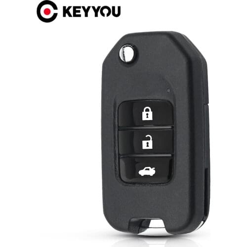 KEYYOU 3 Buttons Smart Remote Key Fob Case For Honda Civic City Fit HR-V XR-V Folding Flip Auto Car Key Shell Uncut Blade
