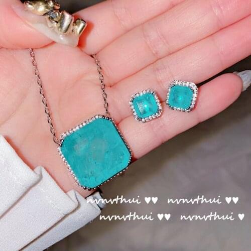 Square Cut S925 Silver Paraiba Tourmaline Gesmtone Wedding Jewelry Set Handmade Exquisite Pendant Necklace Party Jewelry Sets