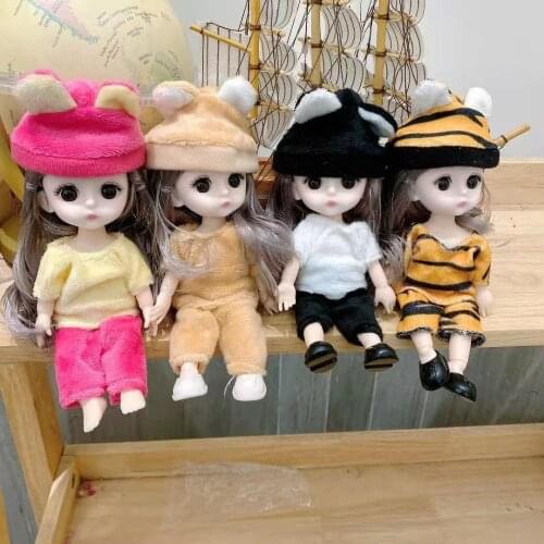 17CM BjD Doll Movable Joints Dress Up DIY Dolls with Casual Suit Couple Toys Cute Round Face Girl DIY Toy