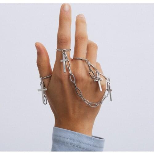 Meetvii 2020 New Vintage Punk Hip Hop Hyperbole Cross Tassel Rings for Women Silver Color Jesus Chain Tassel Rings Jewelry
