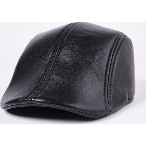 Mens Sheepskin Leather Hat Mens Baseball Cap Winter Warm Leisure Beret Cap Adult Elderly Genuine Leather Baseball Cap B-7201