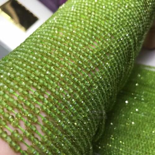 Natural Olivine 3X4mm Roundel faceted Gemstone Beads for 925 Sterling Silver Jewelry Making Necklace Bracelet 15inch ICNWAY