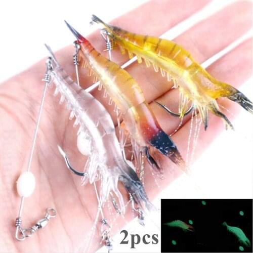 2Pcs New 9cm/6g Luminous Bead Shrimp Silicon Soft Artificial Bait With Hooks Swivels Rigs Fishing Tackle Fast Delivery Hot Sale