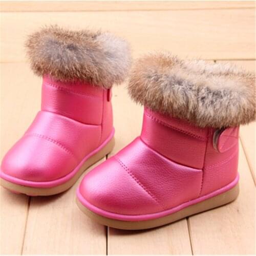 Wholesale 2016 Childrens NEW Real Rabbit Fur Ankle Snow Boots EU21-30 Kids Shoes Girls Boots Warm Plush Waterproof Winter Soft