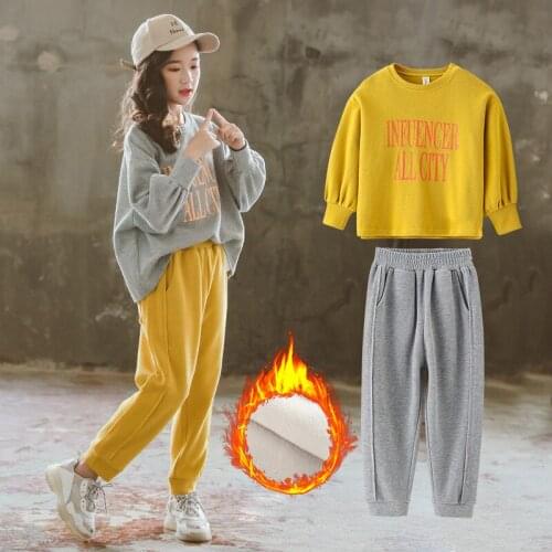 BINIDUCKLING Autumn Winter Kids Girls Clothes Set With Fleece Thicken Warm Pullover Pants Casual Children Outfits Clothing