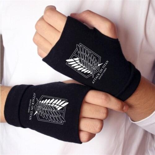 Anime Attack on Titan Cotton Knitting Wrist Gloves Wings of Liberty Mitten Half Finger Glove Props Cosplay Fingerless Gloves