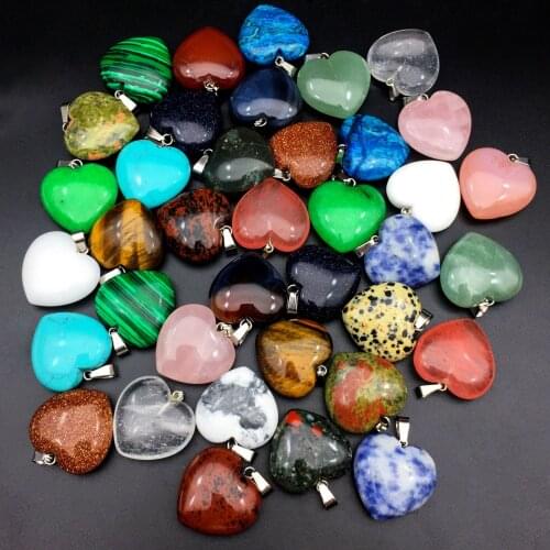 20mm Love Heart Healing Crystal Stone Pendants Rose Pink Purple Tiger Eye Opal Drop Charms Jewelry Making wholesale