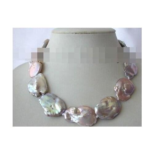 Stunning big 20mm baroque lavender freshwater cultured pearl necklace s1432