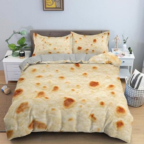 Plain Corn Tortilla Texture Bed Cover Food Luxury Burrito Bedding Set 3D Pita Lavash Comforter Cover Set Queen Bedspreads