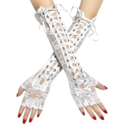 Sexy Lace Gloves Steampunk Fairy Tail Anime Accessories Ribbon Fingerless Nightclub Party Cosplay Accessoire