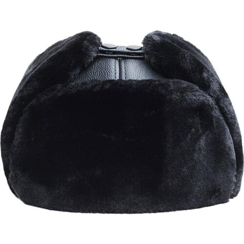 Cow Leather Big Ear Protection Lei Feng Hat Mens Winter Outdoor Warm Leather Caps Black / Brown