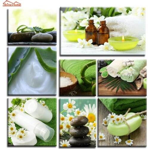 ShineHome-8pcs Wall Art Canvas Painting Prints Spa Body Nail Salon Massage Aloe Towel Flower Artwork Modular Picture Printing