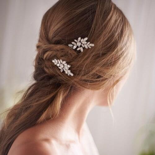 Stonefans Trendy Women U-Shaped Side Hair Pins Shining Crystal Leafs Hair Clip Stick for Wedding Bridal Tiara Jewelry Wholesale