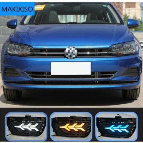 2PCS LED Daytime Running Light Fog Lamp Sequential Yellow Turn Signal Function Car DRL For Volkswagen Polo 2019 2020