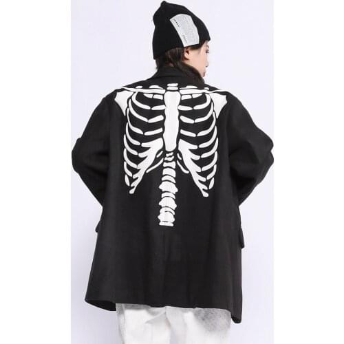 Streetwear Suit For Men Graphic Black Casual Skeleton Jacket 2021 New Fashion Coat