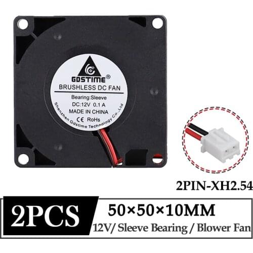 2Piece Gdstime DC Exhaust 12V 50mm 50mmx50mmx10mm Axial Brushless 3D Printer Cooler Cooling Fan 5cm 5010 Turbo Blower Heatsink