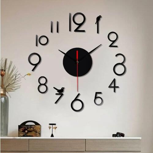 3D Mirror wall clock Acrylic modern design Living Room Stickers unique Home Decoration wall Clock Self Adhesive Hanging Watch