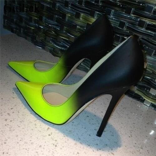 Black Green Gradient Color Women Pumps Sexy Pointed Toe Stiletto High Heels Wome Candy Elegant Ladies Dress Wedding Shoes Woman