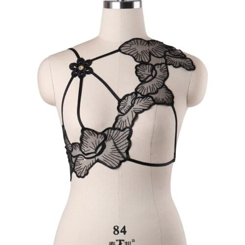 Gothic Body Lace Harness Bondage harness Sexy Fetish Body Harness Lace Harness Bra Sheer Flowers body Cage Bra Costumes Erotic