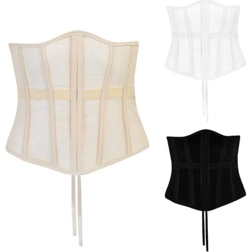 Women Sexy Mesh Underbust Corset Top Bandage Bustier Waist Cincher Body Shaper New
