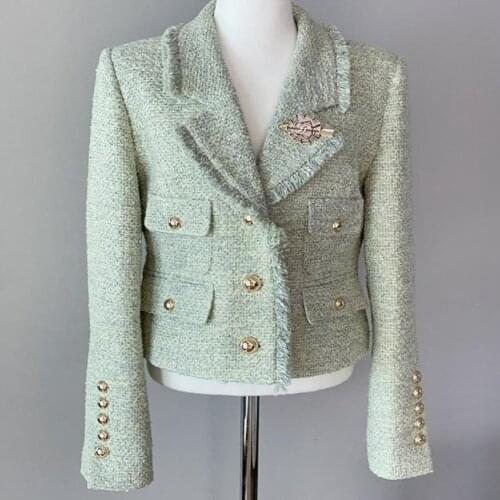 Small Suit women Spring autumn vintage small Fragrant single Breasted Tweed Blazer
