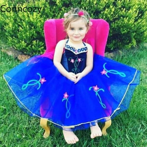 Winter 2021 Fashion Dark Blue Dress High-end Trailing Girl Princess Dress Cosplay Costumes for Kids Children Halloween Outfits