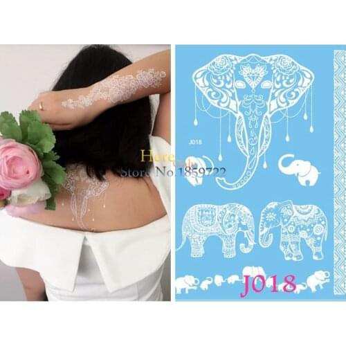 1PC Body Art White Elephant Tattoo Indian Henna Ganesha Small Elephant Tattoo For Men Women Waterproof Temporary Tattoo Sticker