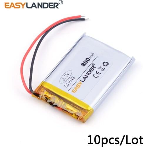 10pcs /Lot 553048 800mAh 3.7v lithium Li ion polymer rechargeable battery For Phone MP4 GPS Cell Ship E-book Bluetooth Speaker