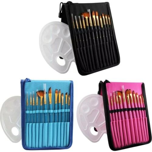 12pcs/set Nylon Hair Wooden Handle Watercolor Paint Brush Pen Scrubbing Scraper Acrylic Painting Art Paint Brushes Supplies