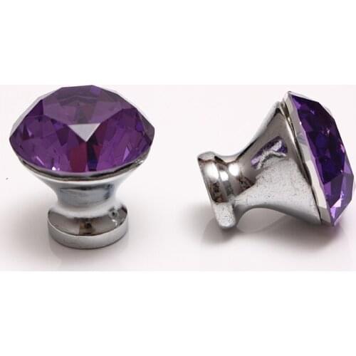 136pcs/lot) 30MM Diamond Shape Purple Glass Crystal Cabinet Knob Cupboard Drawer Pull Handle Chrome Base