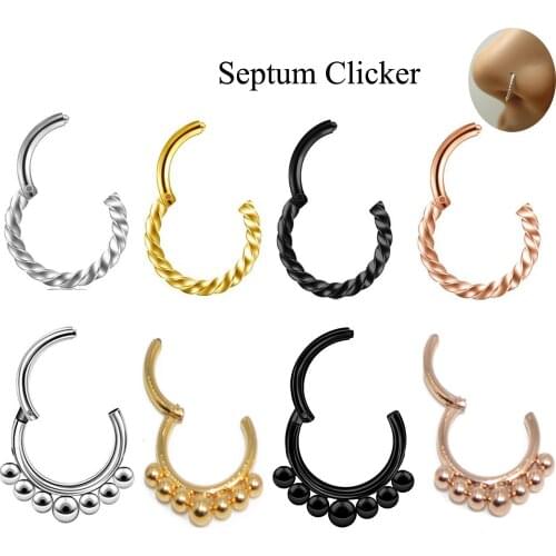 16g 1Piece Surgical Steel Hinged Segment Rings Septum Nose Clicker Piercing Nose Lip Earrings Helix Nose Piercing Body Jewelry