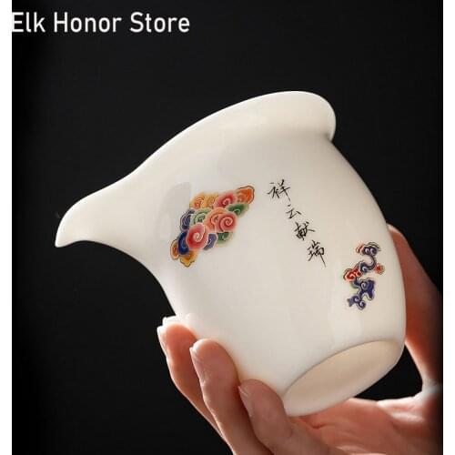 180ML Auspicious Cloud Mutton Fat Jade Justice Cup Teaware Kettle Divide Tea Chinese Traditions Kung Fu Tea Set Porcelain Gift