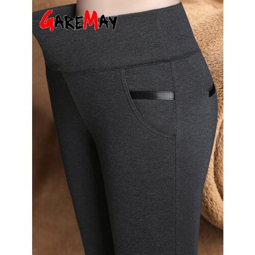 2020 Women Winter Warm Pants Velvet Thick Trousers High Waist Elastic Middle aged Mother Stretch Straight Pants Plus Size 5XL