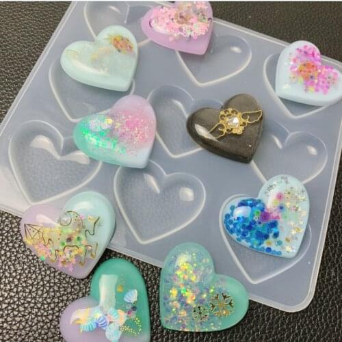 9 Cups 3D Love Heart Shape Mirror DIY Silicone Mold Jewelry Pendant Fondant Mould Cake Decoration Tools