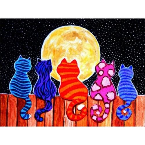 BMBY-Diamond Painting Full Diamond Round Diamond Crystal Rhinestone Crafts Home Wall Decoration Cat Watching the Moon